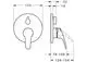 Einhebelmischer mit runder Rosette in Chrom, geeignet für Wanne und Brause. Sichtbare Montageelemente und Maße sind dargestellt. Produkt ist von der Marke HANSA.